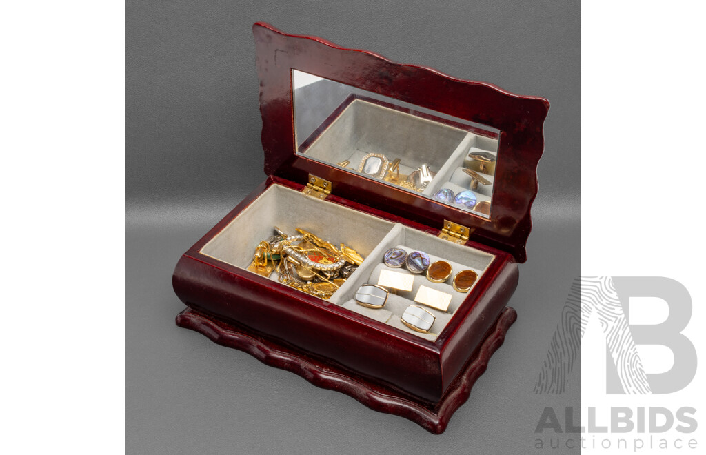 Collection of Costume Jewellery in Wooden Jewellery Box
