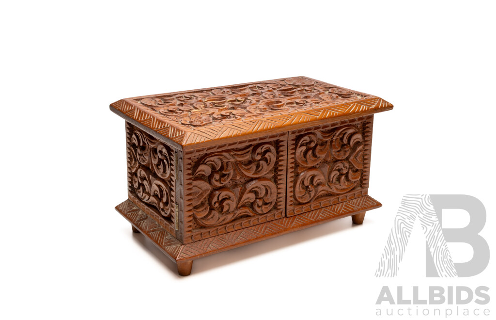 Hand Carved Wooden Jewellery Box