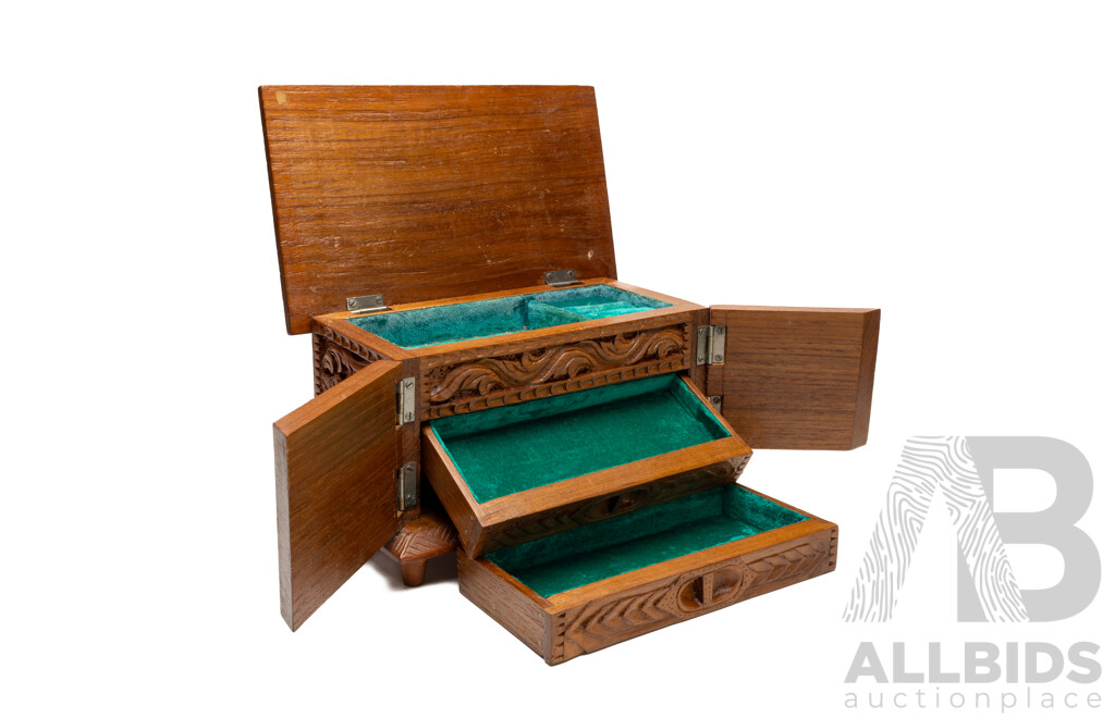 Hand Carved Wooden Jewellery Box
