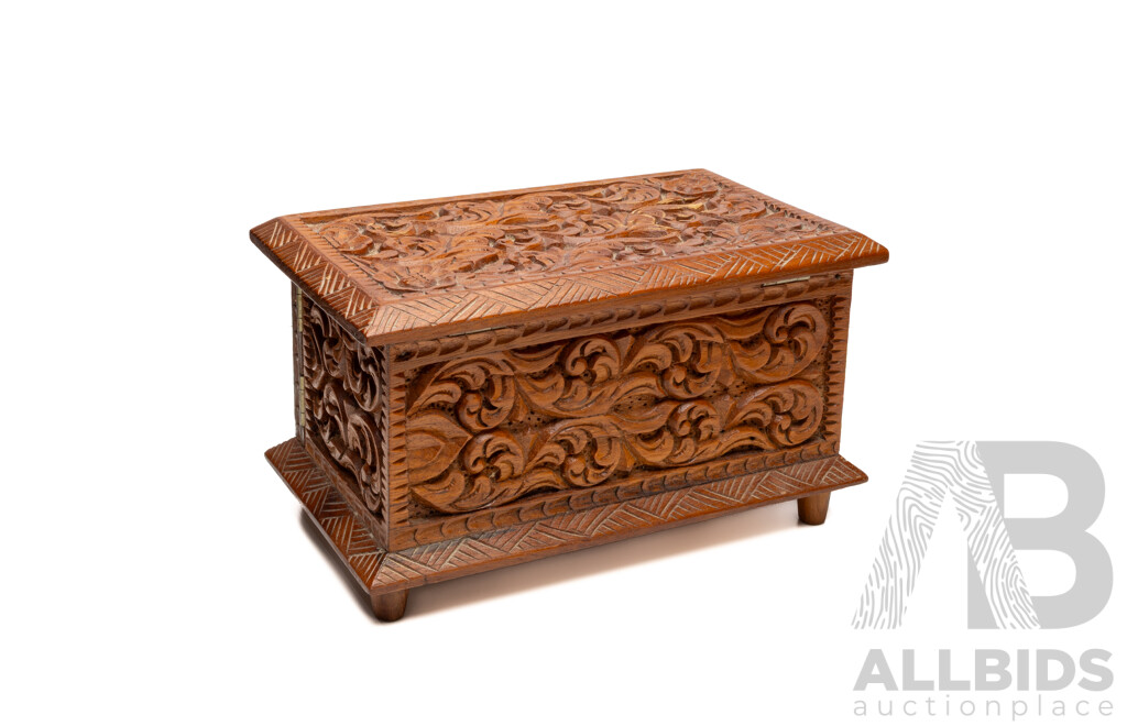Hand Carved Wooden Jewellery Box
