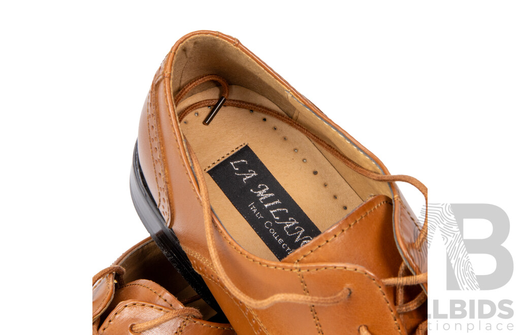 Pair of La Milano Men's Oxford Style Light Brown Leather Dress Shoes, Size 12