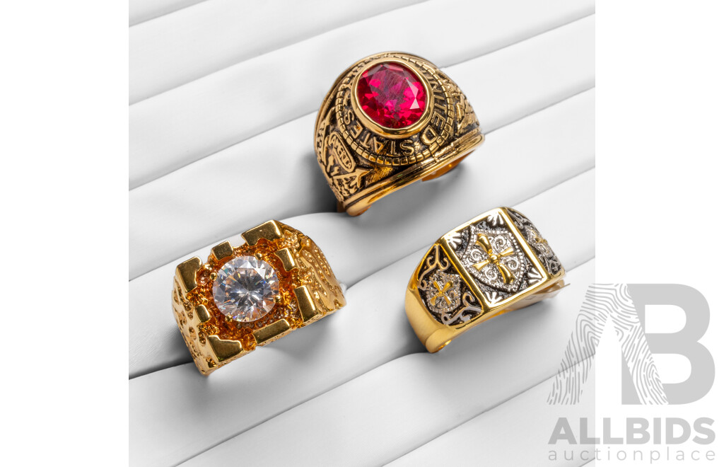 Gold Tone Signet Rings - Lot of 3