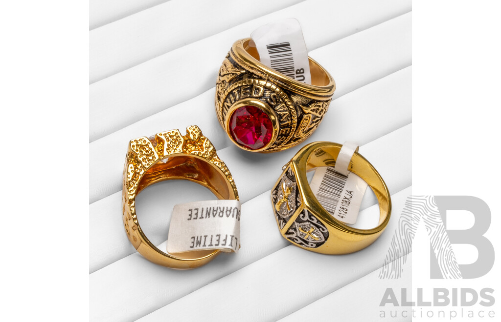 Gold Tone Signet Rings - Lot of 3