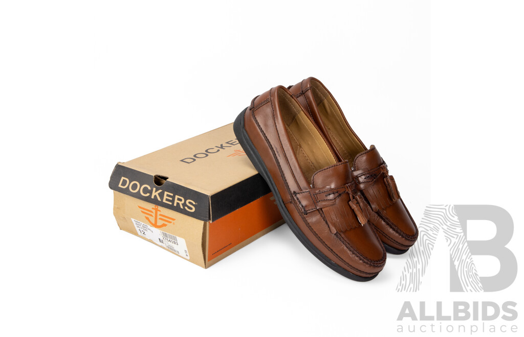 Pair of Dockers Men's Brown Leather Tassel Loafers, Size 12