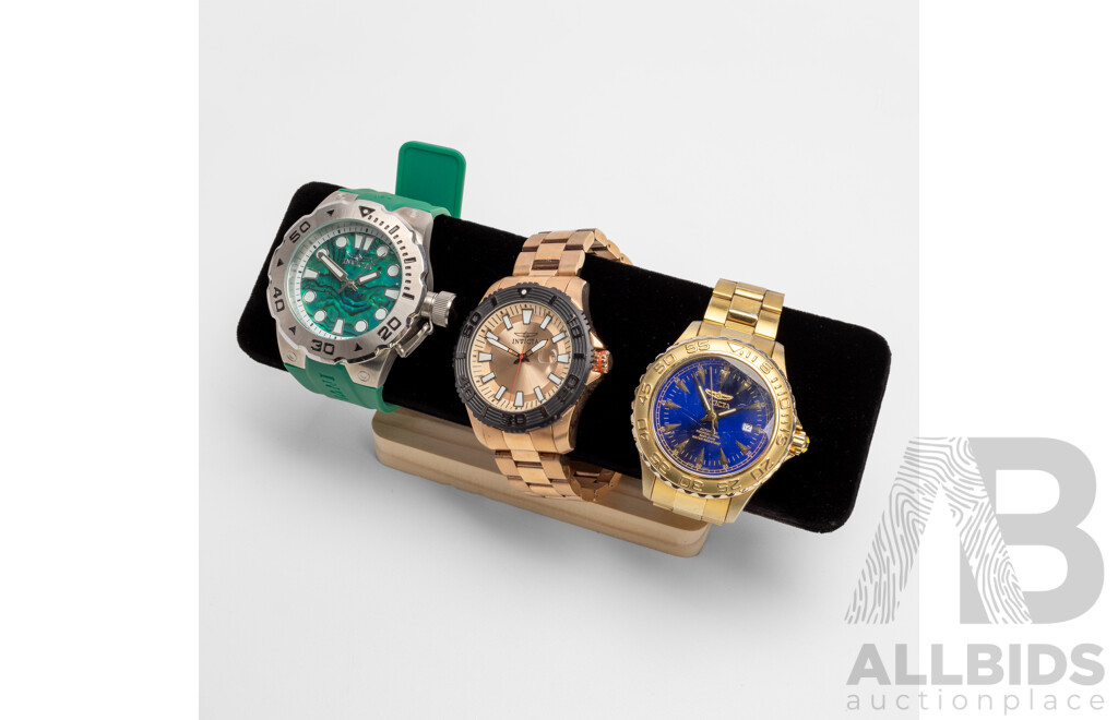 Men's Pro Diver Range Watches by Invicta - Lot of 3