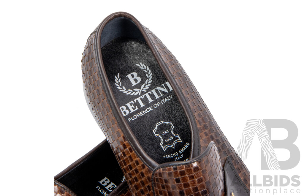 Pair of Bettini Men's Brown Leather Checker Loafers, Size 10.5