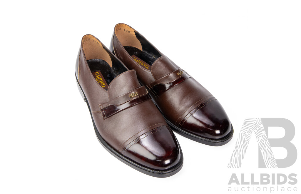 Pair of Cartino Men's Loafers Brown, Size 10.5