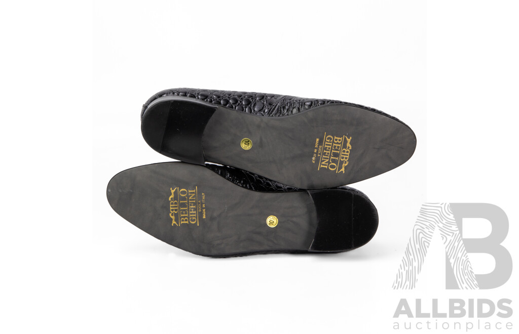 Pair of Bello Giffini Men's Brown Leather Crocodile Print Loafers, Size 10.5