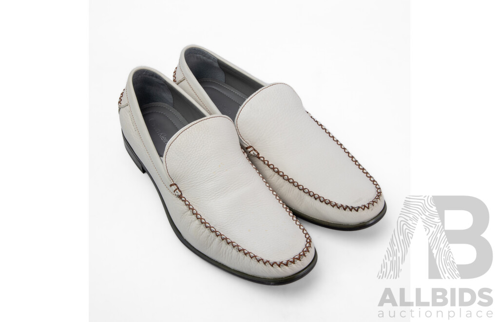 Pair of Calvin Klein Men's Pebbled White Leather Loafers, Size 12
