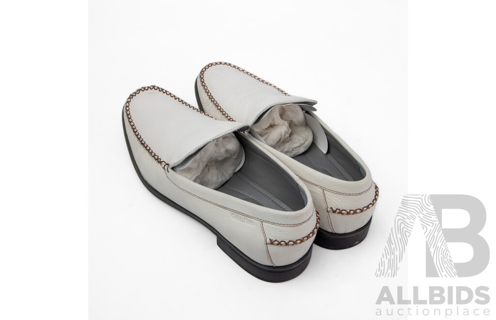 Pair of Calvin Klein Men's Pebbled White Leather Loafers, Size 12