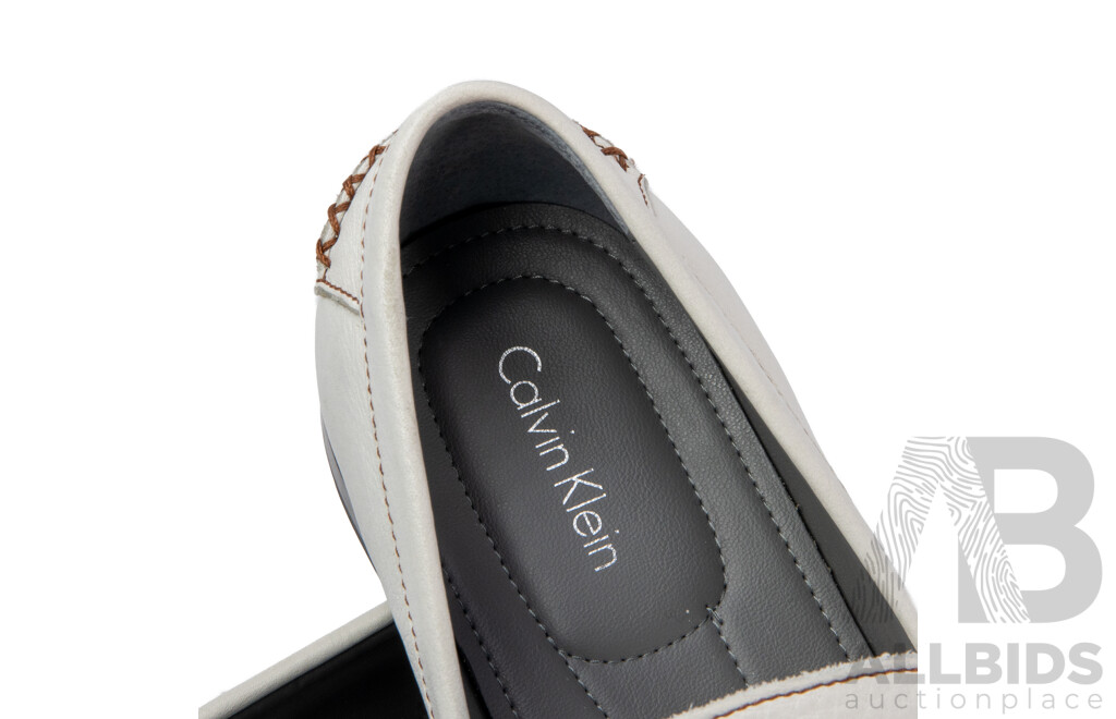 Pair of Calvin Klein Men's Pebbled White Leather Loafers, Size 12