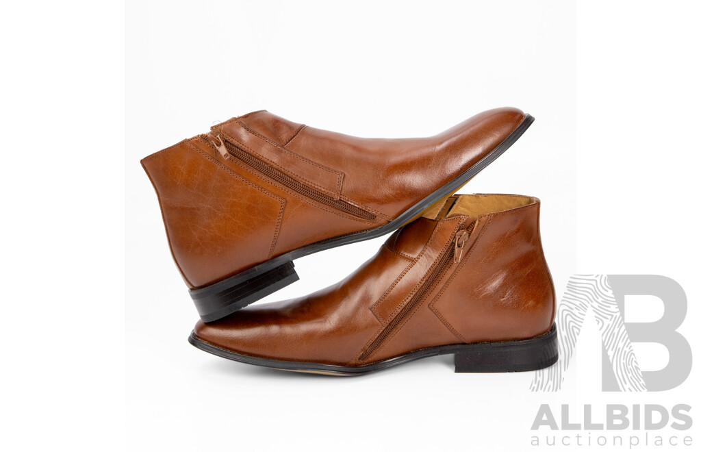Pair of La Milano Men's Zipper Brown Leather Hi Top Dress Shoes, Size 12