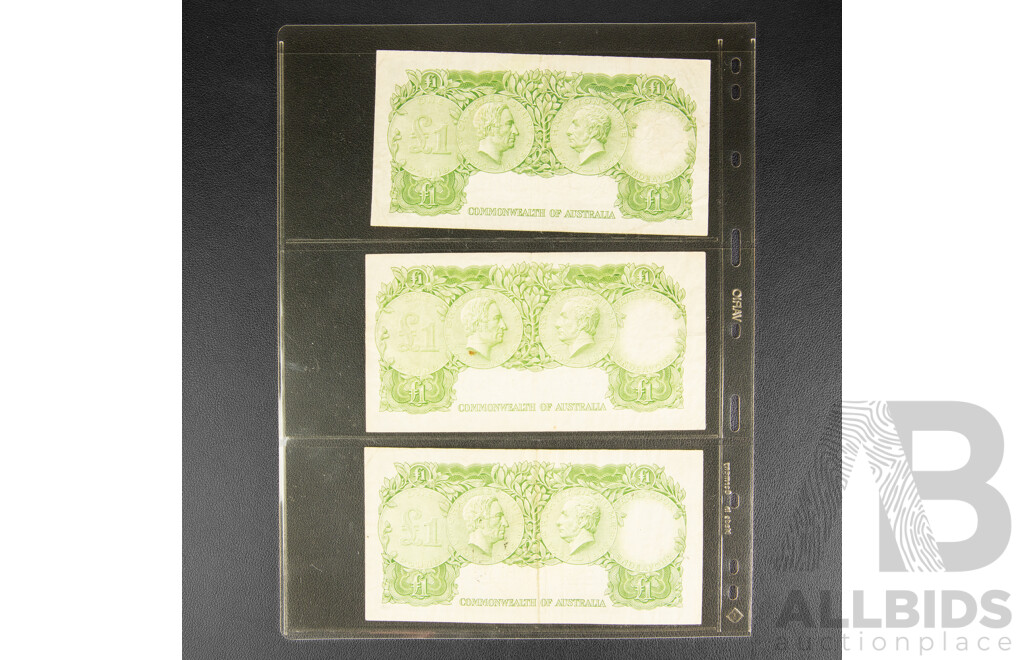 Three Australian 1961 One Pound Notes, R34 Coombs/Wilson