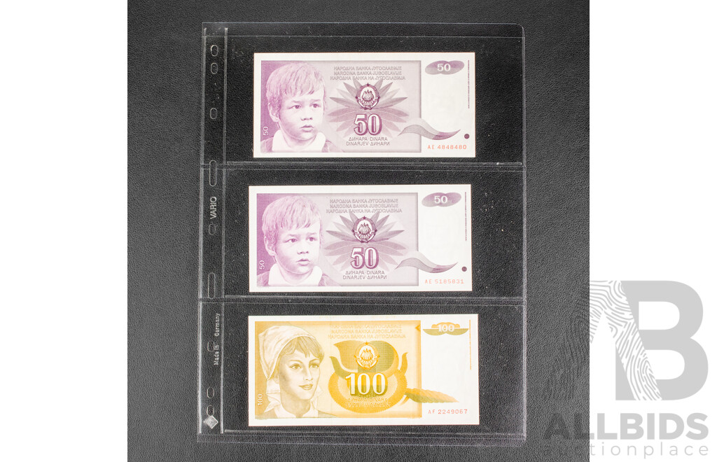 Collection of Vintage Banknotes Including Yugoslavia, Slovenia, Bosnia