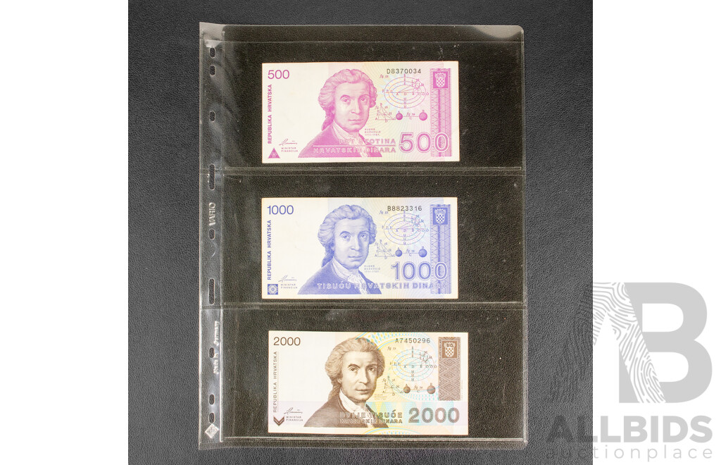 Collection of Vintage Croatian Banknotes