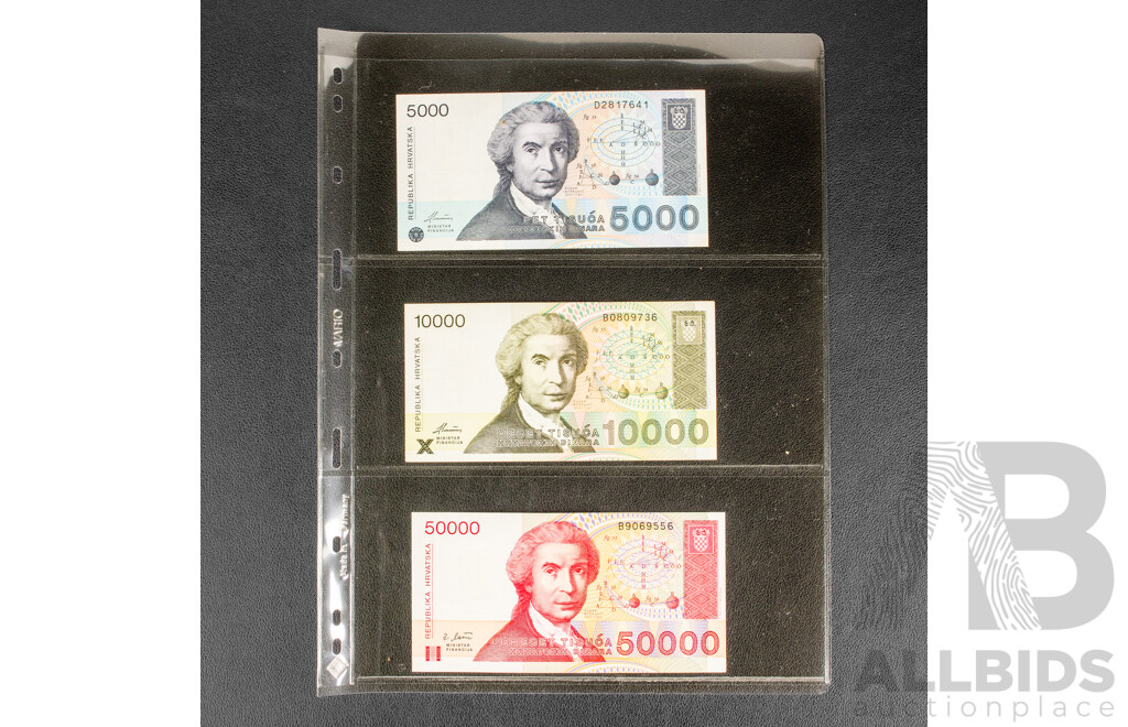 Collection of Vintage Croatian Banknotes