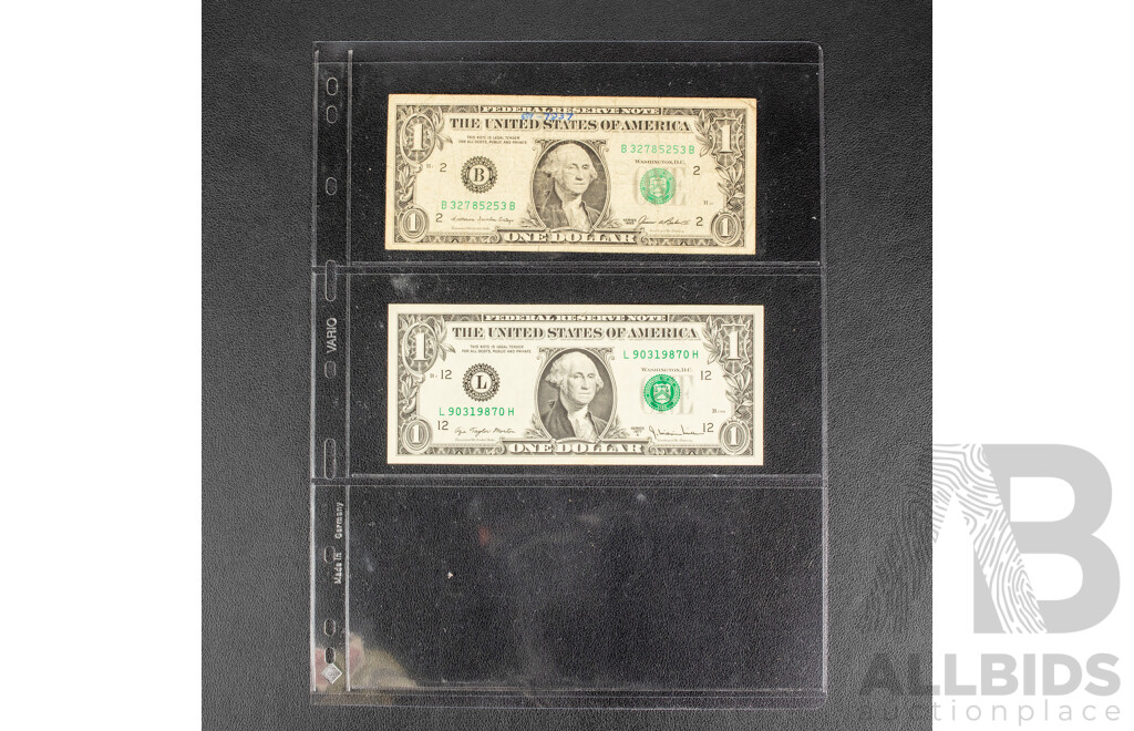 USA and Mexico Banknotes Including Five, Two and One Dollars, Fifty, Ten and One Pesos
