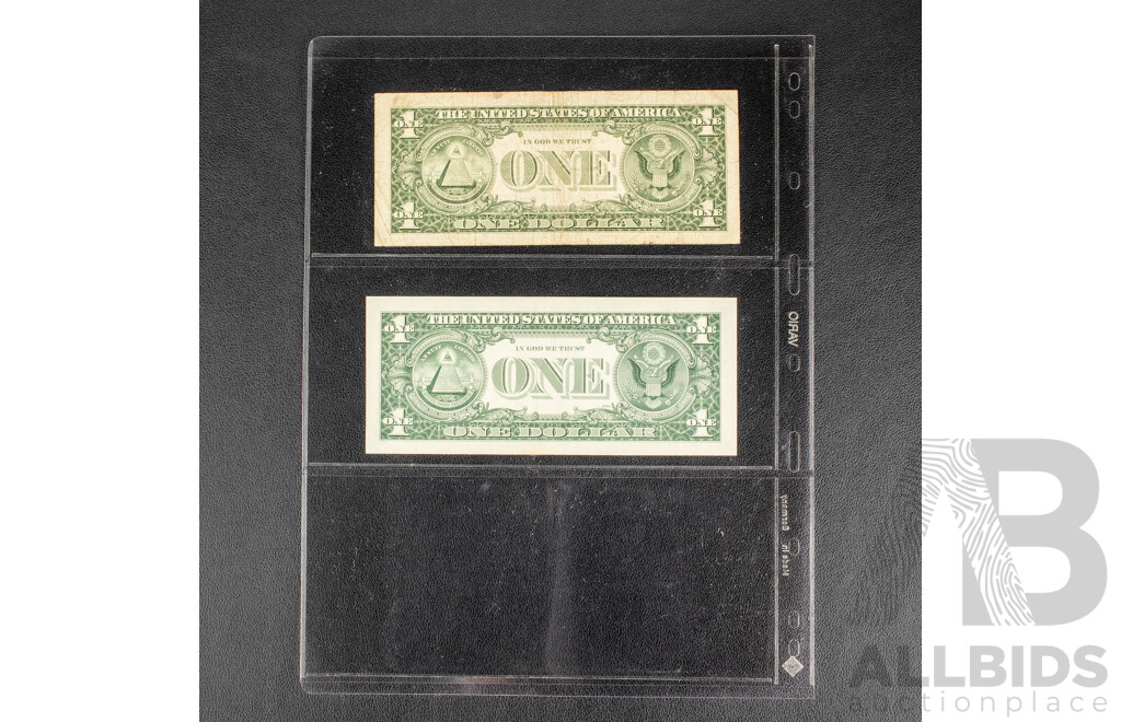 USA and Mexico Banknotes Including Five, Two and One Dollars, Fifty, Ten and One Pesos