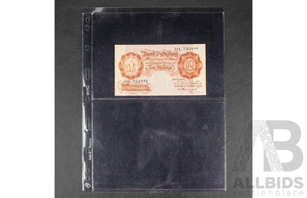 Collection of Banknotes Including Bank of England Ten Shillings, Scotland 1964 and 1986 One Pound, Ireland 1970's One Pound, St Helena 1970's One Pound and Fifty Pence