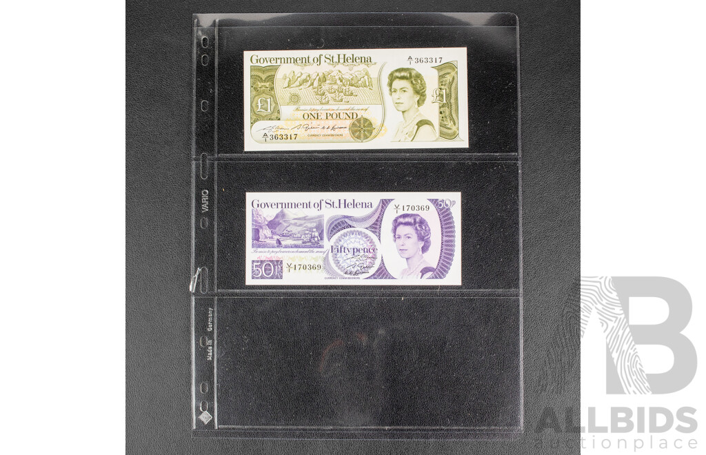 Collection of Banknotes Including Bank of England Ten Shillings, Scotland 1964 and 1986 One Pound, Ireland 1970's One Pound, St Helena 1970's One Pound and Fifty Pence