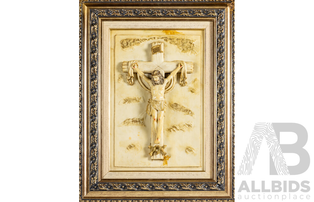 Artist Unknown, (20th Century), Jesus Christ on the Cross, Vintage Moulded Resin Relief, 61H x 47W cm (frame)