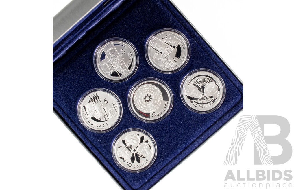 Australian RAM 2001 Masterpieces in Silver Six Five Dollar Coin Proof Set, Federation! .999