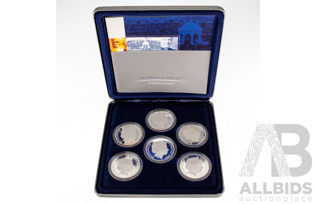 Australian RAM 2001 Masterpieces in Silver Six Five Dollar Coin Proof Set, Federation! .999