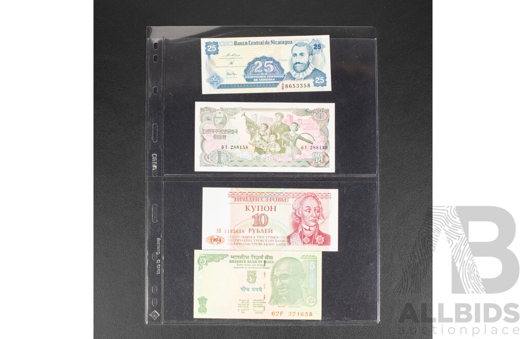 Collection of International Banknotes Including Ukraine, Vietnam, Tajikistan, Myanmar, Moldova, Artsakh, North Korea, India, Transnistria, Nicaragua, Madagascar