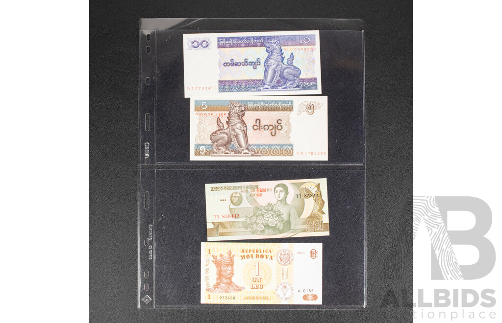 Collection of International Banknotes Including Ukraine, Vietnam, Tajikistan, Myanmar, Moldova, Artsakh, North Korea, India, Transnistria, Nicaragua, Madagascar