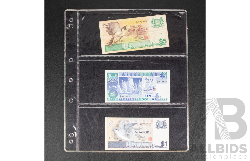 Collection of International Banknotes Including Nepal, China 1936 Five Dollars, Cambodia, Singapore, Indonesia