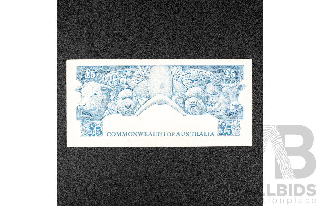 Australian 1954 Five Pound Note, R49 Coombs/Wilson, TA10 346613