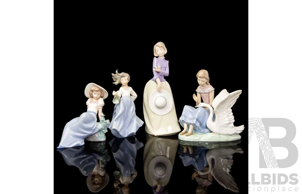 Collection of Four Porcelain Bird Whisperer Figures. Nao by Lladro