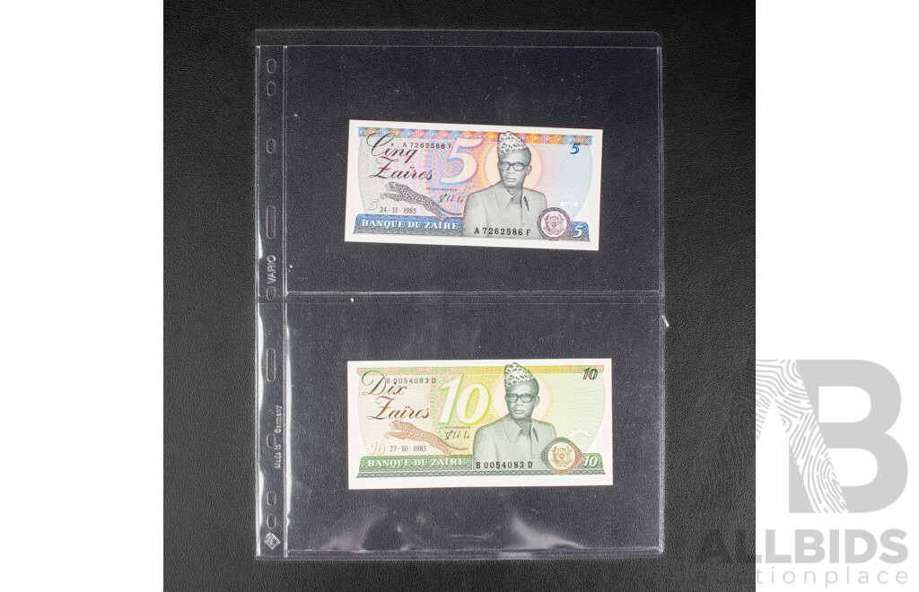 Collection of International Banknotes Including Three Consecutive Brazil One Hundred Cruzados, Singapore, Hong Kong, Macau, Ghana, Zaire, Uganda