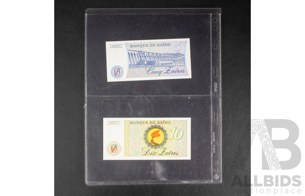 Collection of International Banknotes Including Three Consecutive Brazil One Hundred Cruzados, Singapore, Hong Kong, Macau, Ghana, Zaire, Uganda