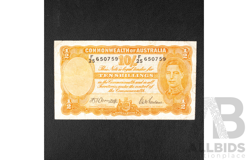 Australian 1942 Ten Shillings Note, R13 Armitage/McFarlane, F25 650759
