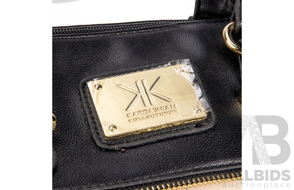 Kardashian Kollection Polyurethane Black & Light Tan Textured Crossbody/Handbag