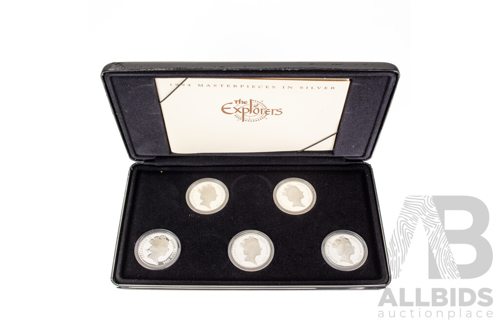 Australian RAM 1994 Masterpieces in Silver Five Dollar Coin Proof Set, Explorers .925