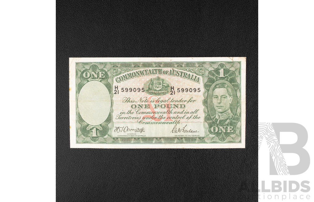 Australian 1942 One Pound Note, R30 Armitage/McFarlane, H21 599095