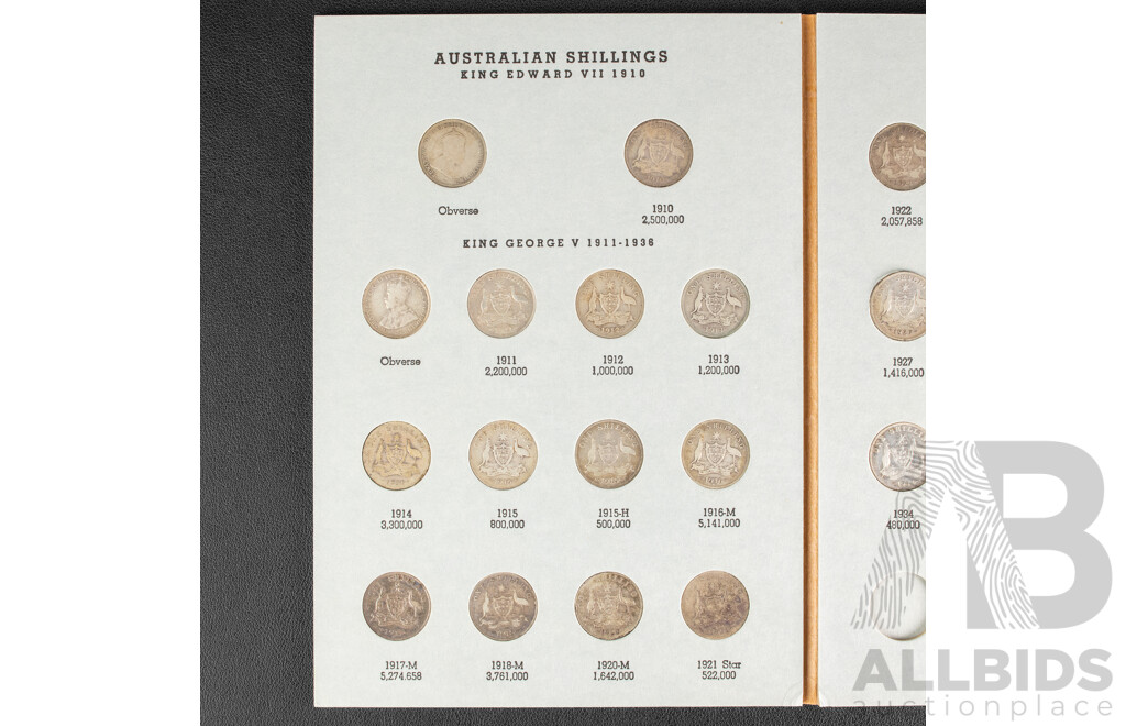 Australian Dansco Silver Shilling Album 1910 to 1963, Lacking KGVI Obverse Example