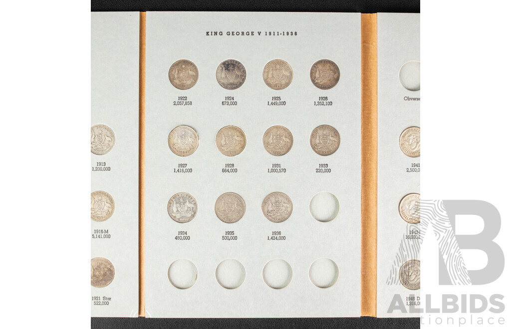 Australian Dansco Silver Shilling Album 1910 to 1963, Lacking KGVI Obverse Example