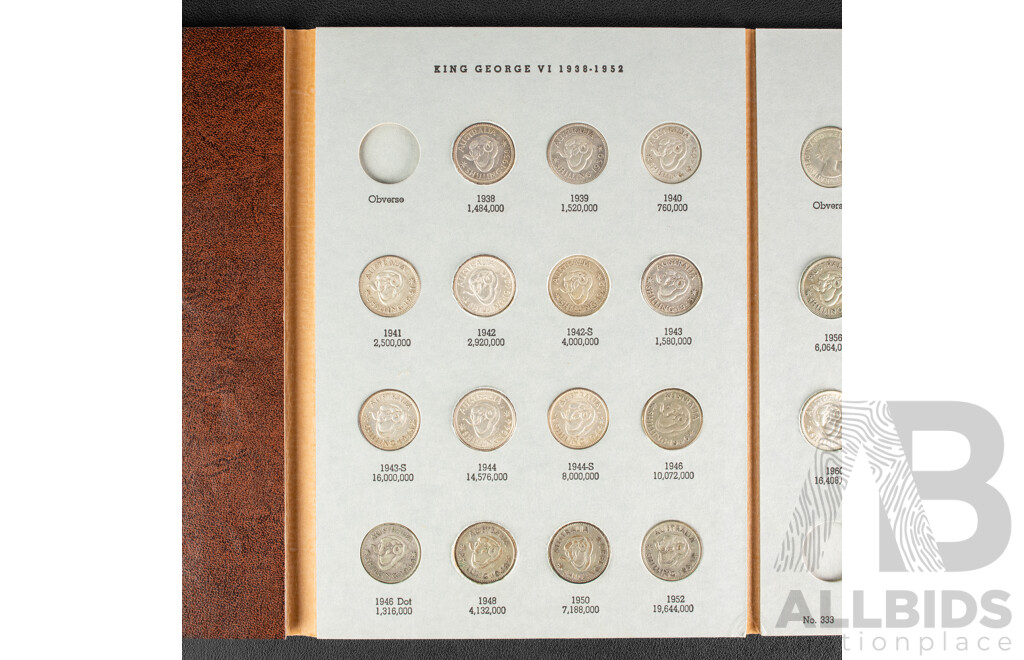 Australian Dansco Silver Shilling Album 1910 to 1963, Lacking KGVI Obverse Example