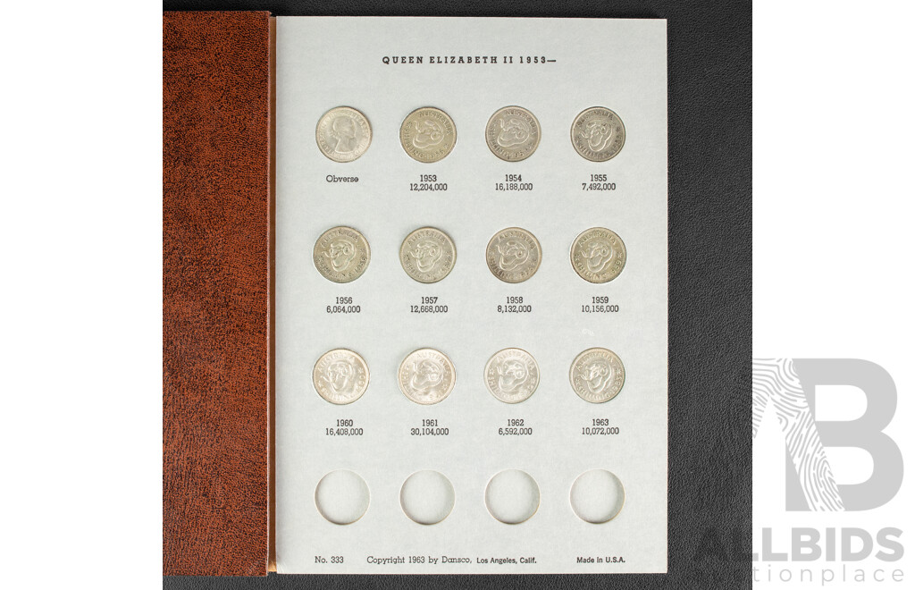 Australian Dansco Silver Shilling Album 1910 to 1963, Lacking KGVI Obverse Example
