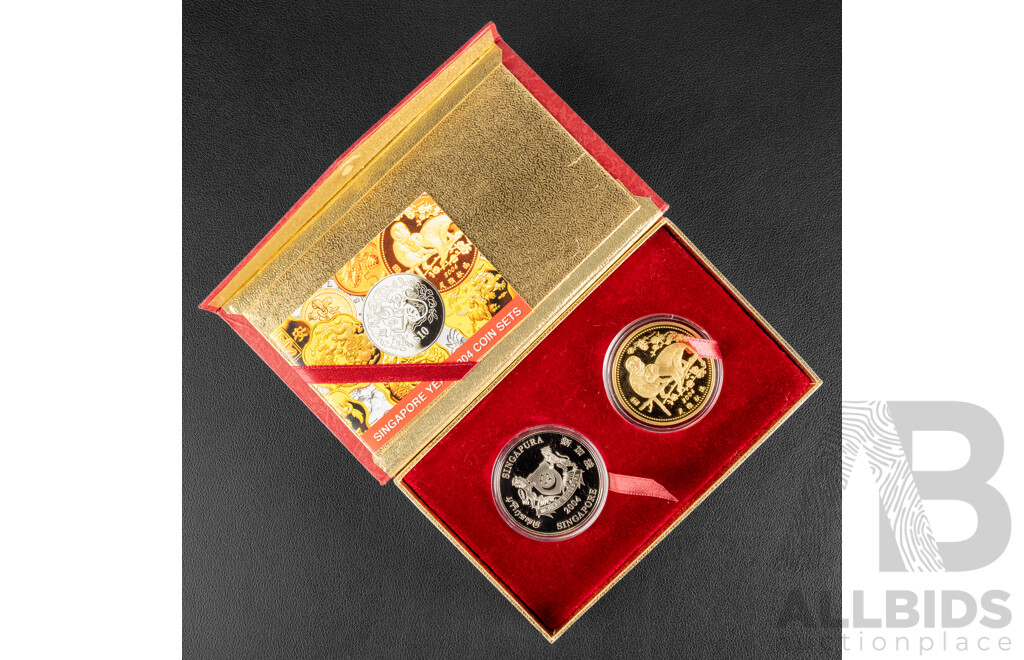 Singapore Mint 2004 Proof Like Ten Dollar Coin and 24ct Gold Plated Medallion Set, All Things Precious - Year of the Monkey
