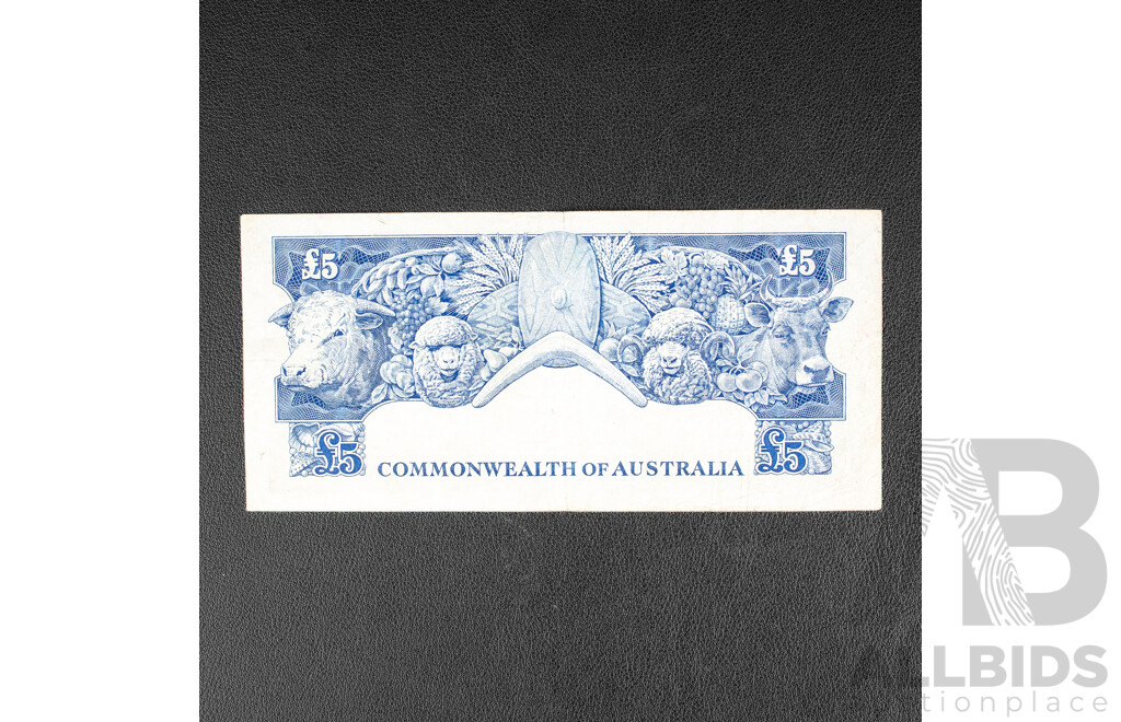Australian 1959 Five Pound Note, R49 Coombs/Wilson TA 77 115242