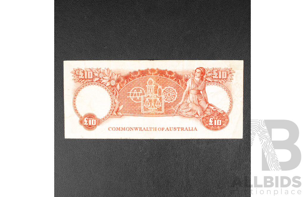 Australian 1960 Ten Pound Note, R63 Coombs/Wilson, WA 36 666222