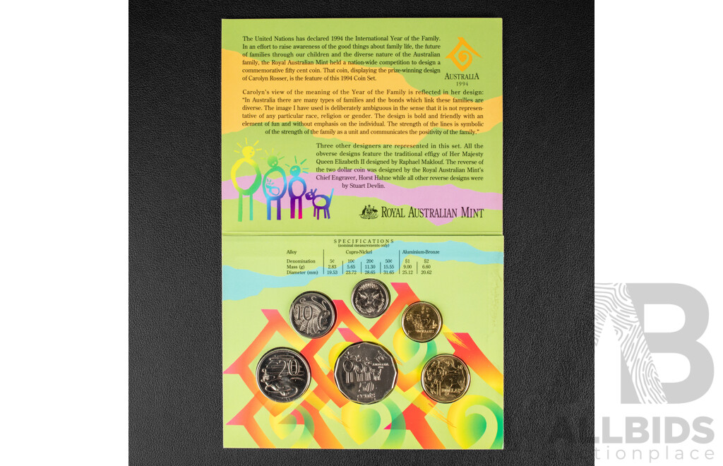 Australian RAM 1994 Six UNC Coin Set, International Year of the Family