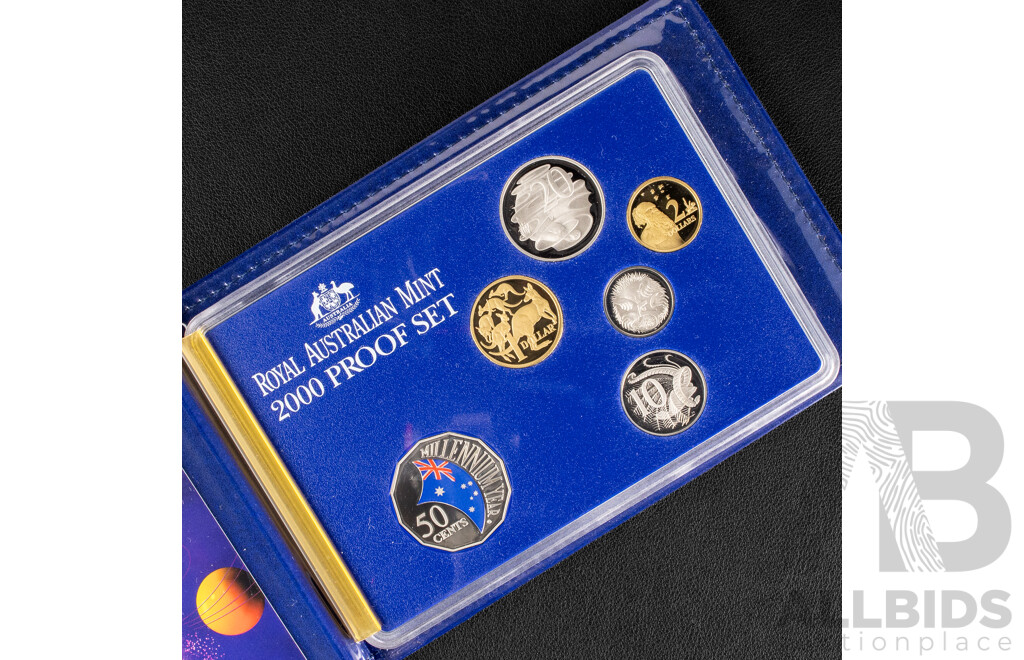 Australian RAM 2000 Six Proof Coin Set with Coloured Fifty Cent Millennium Year