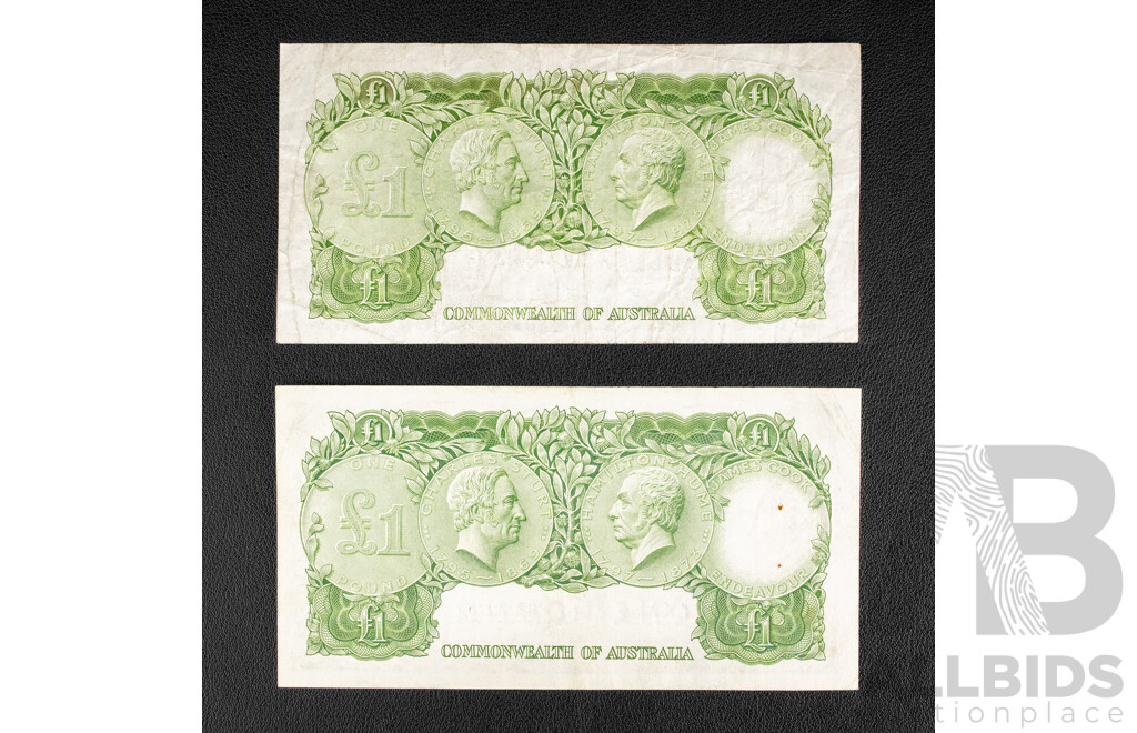 Two Australian 1961 One Pound Notes R34 Coombs/Wilson