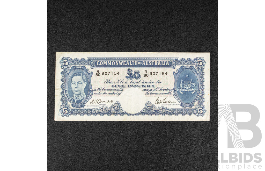 Australian 1941 Five Pound Note, R46 Armitage/McFarlane, R80 907154