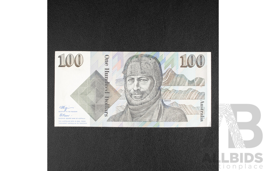 Australian 1990 One Hundred Dollar Note, R612 Higgins/Fraser ZHF 944870